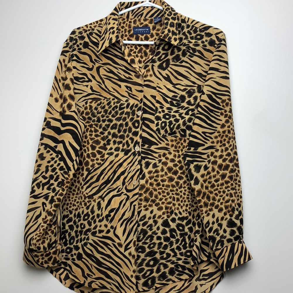 Liz Claiborne  Animal Print Button Down Shirt Size M